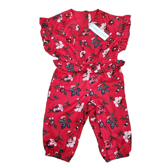 NWT Janie and Jack Red Jumpsuit Pants Romper B0029